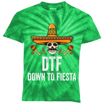 DTF Down To Fiesta Funny Mexican Skull Cinco De Mayo Kids Tie-Dye T-Shirt