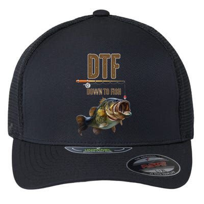 DTF Down To Fishing Adult Humor Funny Fisherman Flexfit Unipanel Trucker Cap