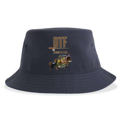 DTF Down To Fishing Adult Humor Funny Fisherman Sustainable Bucket Hat