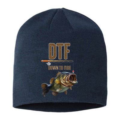 DTF Down To Fishing Adult Humor Funny Fisherman Sustainable Beanie