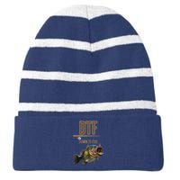 DTF Down To Fishing Adult Humor Funny Fisherman Striped Beanie with Solid Band