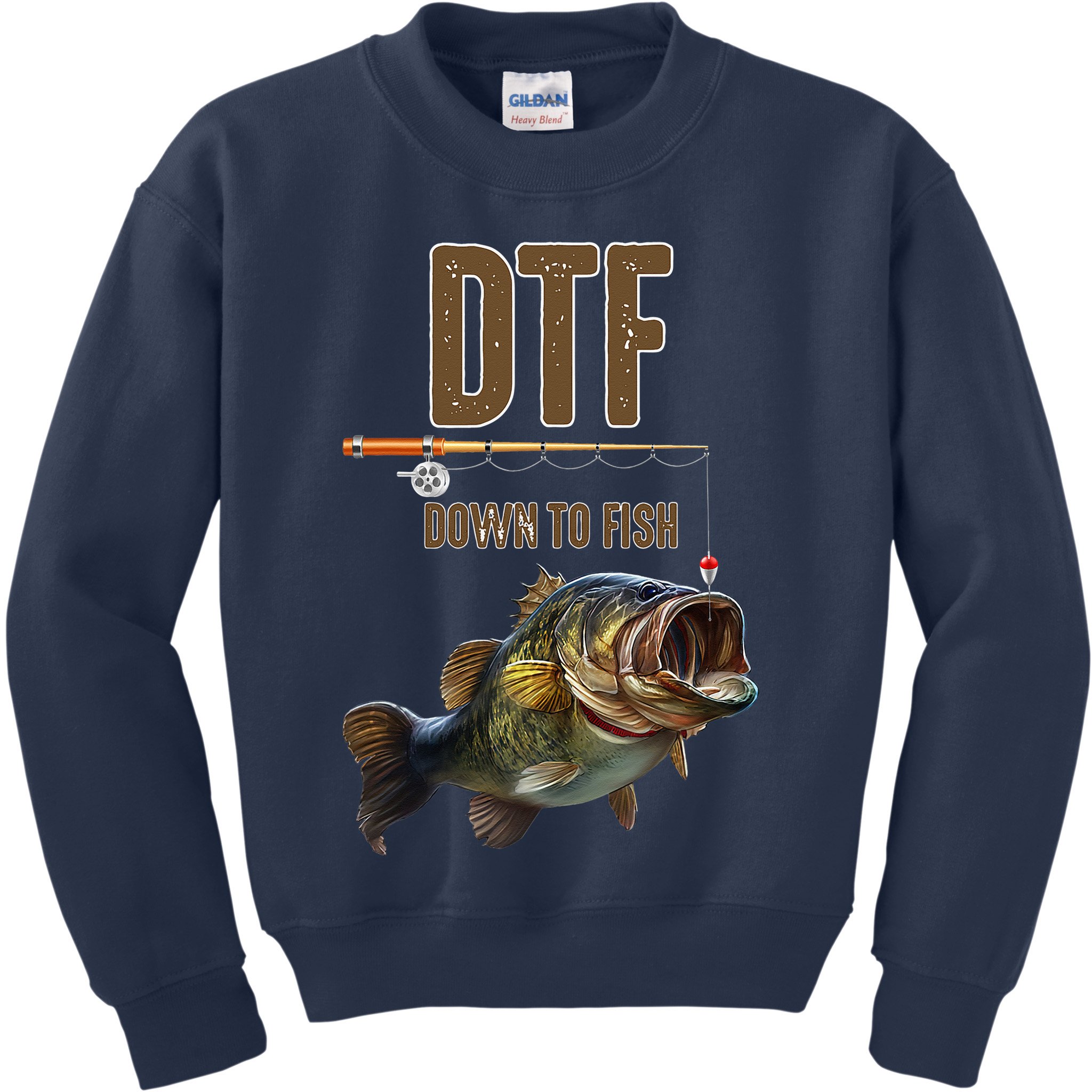 DTF Down To Fishing Adult Humor Funny Fisherman Kids Sweatshirt