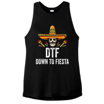 DTF Down To Fiesta Funny Mexican Skull Cinco De Mayo Ladies PosiCharge Tri-Blend Wicking Tank