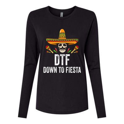 DTF Down To Fiesta Funny Mexican Skull Cinco De Mayo Womens Cotton Relaxed Long Sleeve T-Shirt