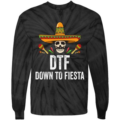 DTF Down To Fiesta Funny Mexican Skull Cinco De Mayo Tie-Dye Long Sleeve Shirt