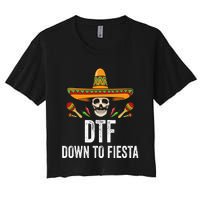 DTF Down To Fiesta Funny Mexican Skull Cinco De Mayo Women's Crop Top Tee