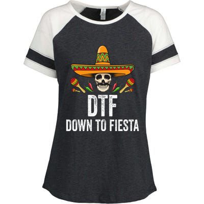 DTF Down To Fiesta Funny Mexican Skull Cinco De Mayo Enza Ladies Jersey Colorblock Tee