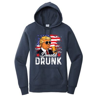 Donald Drunk Trump Drink Beer 4th Of July American Flag Women's Pullover Hoodie