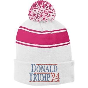 Distressed Donald Trump 2024 Stripe Pom Pom Beanie