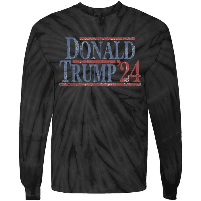 Distressed Donald Trump 2024 Tie-Dye Long Sleeve Shirt