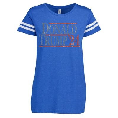 Distressed Donald Trump 2024 Enza Ladies Jersey Football T-Shirt