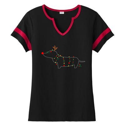 Dachshund Dogs Tree Christmas Light Dachshund Lover Gift Ladies Halftime Notch Neck Tee