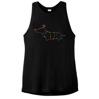 Dachshund Dogs Tree Christmas Light Dachshund Lover Gift Ladies PosiCharge Tri-Blend Wicking Tank