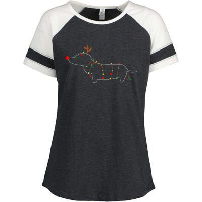 Dachshund Dogs Tree Christmas Light Dachshund Lover Gift Enza Ladies Jersey Colorblock Tee