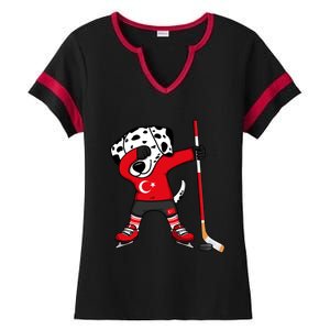 Dabbing Dalmatian Turkey Ice Hockey Fans Jersey Turkish Flag Gift Ladies Halftime Notch Neck Tee