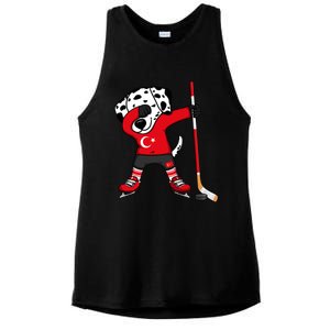 Dabbing Dalmatian Turkey Ice Hockey Fans Jersey Turkish Flag Gift Ladies PosiCharge Tri-Blend Wicking Tank