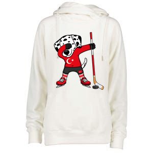 Dabbing Dalmatian Turkey Ice Hockey Fans Jersey Turkish Flag Gift Womens Funnel Neck Pullover Hood