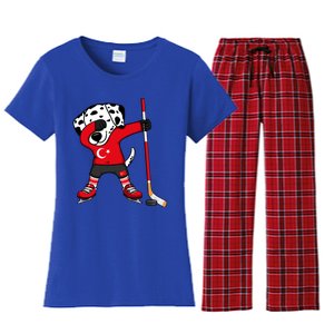 Dabbing Dalmatian Turkey Ice Hockey Fans Jersey Turkish Flag Gift Women's Flannel Pajama Set