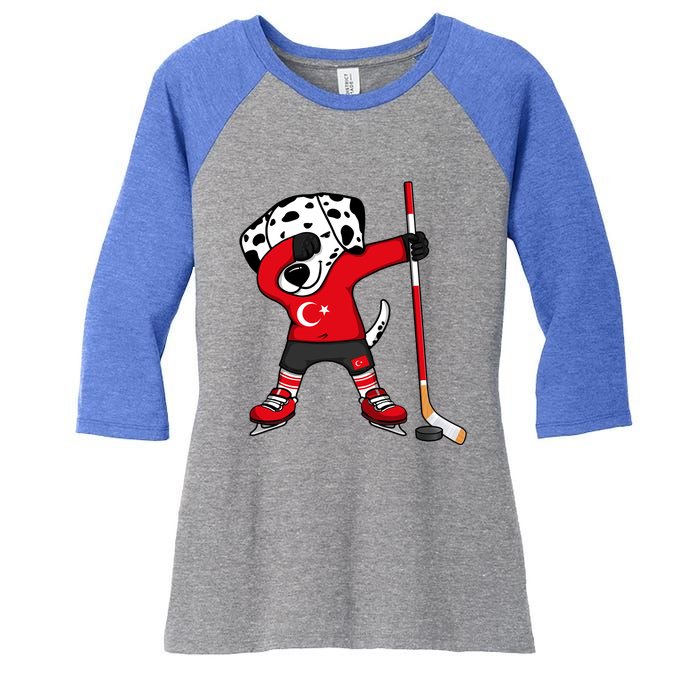 Dabbing Dalmatian Turkey Ice Hockey Fans Jersey Turkish Flag Gift Women's Tri-Blend 3/4-Sleeve Raglan Shirt