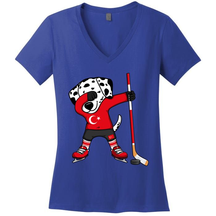 Dabbing Dalmatian Turkey Ice Hockey Fans Jersey Turkish Flag Gift Women's V-Neck T-Shirt