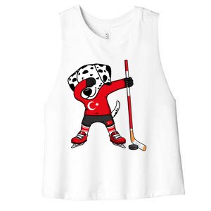 Dabbing Dalmatian Turkey Ice Hockey Fans Jersey Turkish Flag Gift Women's Racerback Cropped Tank