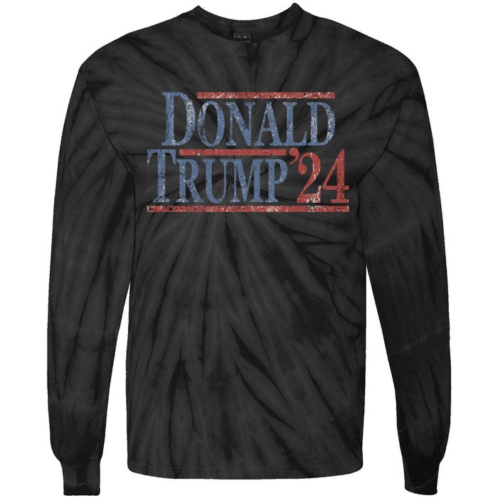 Distressed Donald Trump 2024 Tie-Dye Long Sleeve Shirt