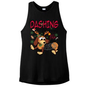 Dog Dashing Through The Snow Slinky Toy Christmas Ladies PosiCharge Tri-Blend Wicking Tank