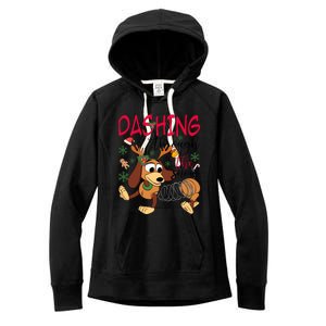 Dog Dashing Through The Snow Slinky Toy Christmas Women's Fleece Hoodie