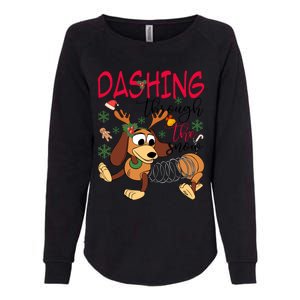 Dog Dashing Through The Snow Slinky Toy Christmas Womens California Wash Sweatshirt