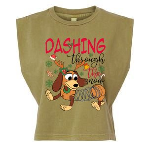 Dog Dashing Through The Snow Slinky Toy Christmas Garment-Dyed Women's Muscle Tee