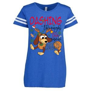 Dog Dashing Through The Snow Slinky Toy Christmas Enza Ladies Jersey Football T-Shirt