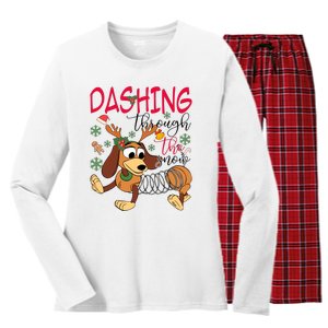 Dog Dashing Through The Snow Slinky Toy Christmas Women's Long Sleeve Flannel Pajama Set 