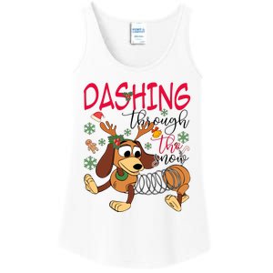 Dog Dashing Through The Snow Slinky Toy Christmas Ladies Essential Tank