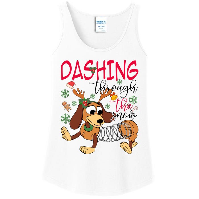 Dog Dashing Through The Snow Slinky Toy Christmas Ladies Essential Tank