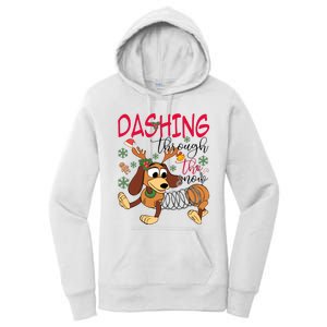 Dog Dashing Through The Snow Slinky Toy Christmas Women's Pullover Hoodie