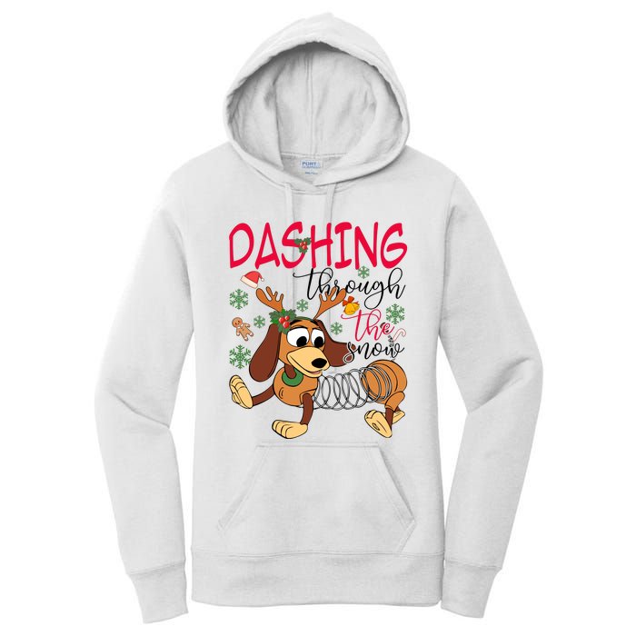 Dog Dashing Through The Snow Slinky Toy Christmas Women's Pullover Hoodie