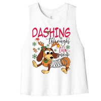 Dog Dashing Through The Snow Slinky Toy Christmas Women's Racerback Cropped Tank