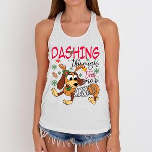 Dog Dashing Through The Snow Slinky Toy Christmas Women's Knotted Racerback Tank