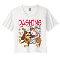 Dog Dashing Through The Snow Slinky Toy Christmas Women's Crop Top Tee