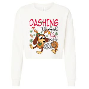 Dog Dashing Through The Snow Slinky Toy Christmas Cropped Pullover Crew