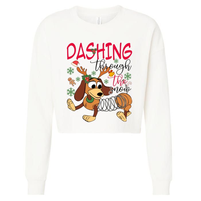 Dog Dashing Through The Snow Slinky Toy Christmas Cropped Pullover Crew