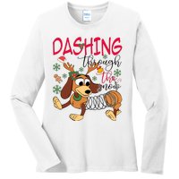 Dog Dashing Through The Snow Slinky Toy Christmas Ladies Long Sleeve Shirt