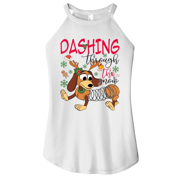 Dog Dashing Through The Snow Slinky Toy Christmas Women's Perfect Tri Rocker Tank