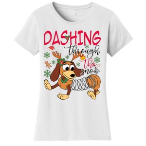 Dog Dashing Through The Snow Slinky Toy Christmas Women's T-Shirt