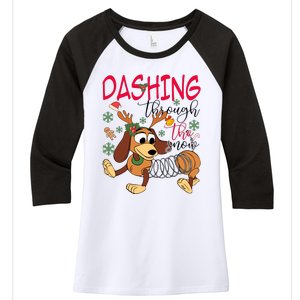 Dog Dashing Through The Snow Slinky Toy Christmas Women's Tri-Blend 3/4-Sleeve Raglan Shirt