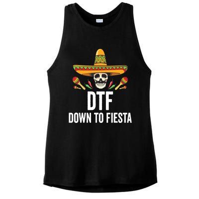 DTF Down To Fiesta Funny Mexican Skull Cinco De Mayo Ladies PosiCharge Tri-Blend Wicking Tank