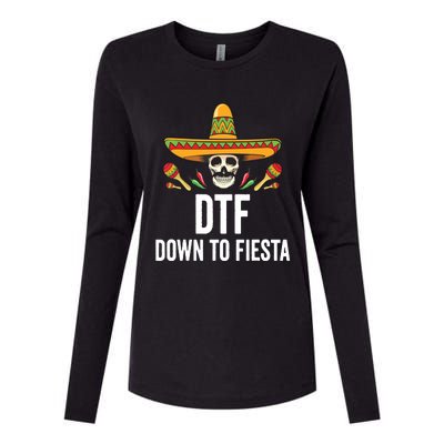 DTF Down To Fiesta Funny Mexican Skull Cinco De Mayo Womens Cotton Relaxed Long Sleeve T-Shirt