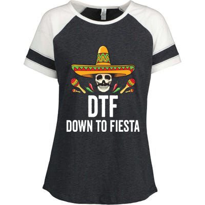 DTF Down To Fiesta Funny Mexican Skull Cinco De Mayo Enza Ladies Jersey Colorblock Tee