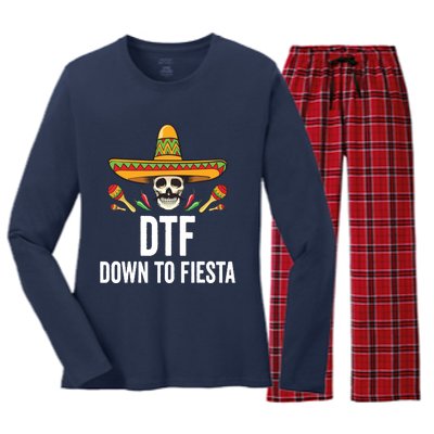 DTF Down To Fiesta Funny Mexican Skull Cinco De Mayo Women's Long Sleeve Flannel Pajama Set 