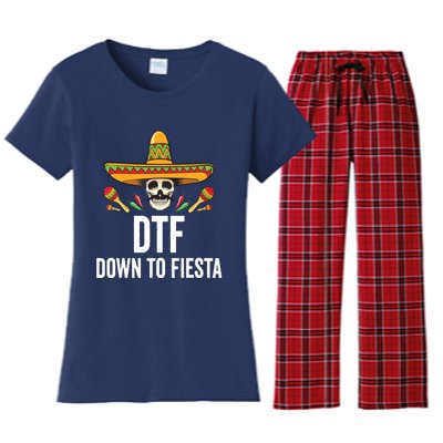 DTF Down To Fiesta Funny Mexican Skull Cinco De Mayo Women's Flannel Pajama Set